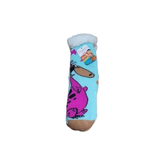 New FLINTSTONES Ladies SHERPA LINED SLIPPER SOCKS GRIPPER BOTTOM DINO - Picture 2 of 6